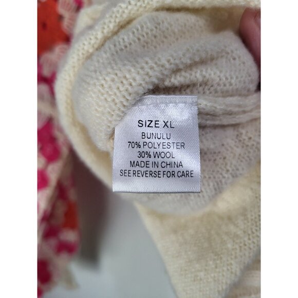 BUNULU Women's XL Rose Crochet Puff Sleeve Knit Sweater Boho Hippie Cottagecore - Picture 7 of 9